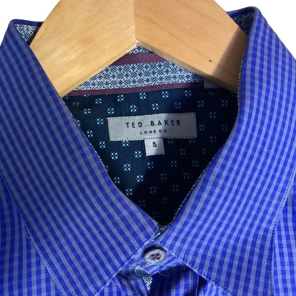 Ted Baker Men's Shirt Sz XL Blue Button Up Short Sleeve 100% Cotton‎ - Picture 2 of 7